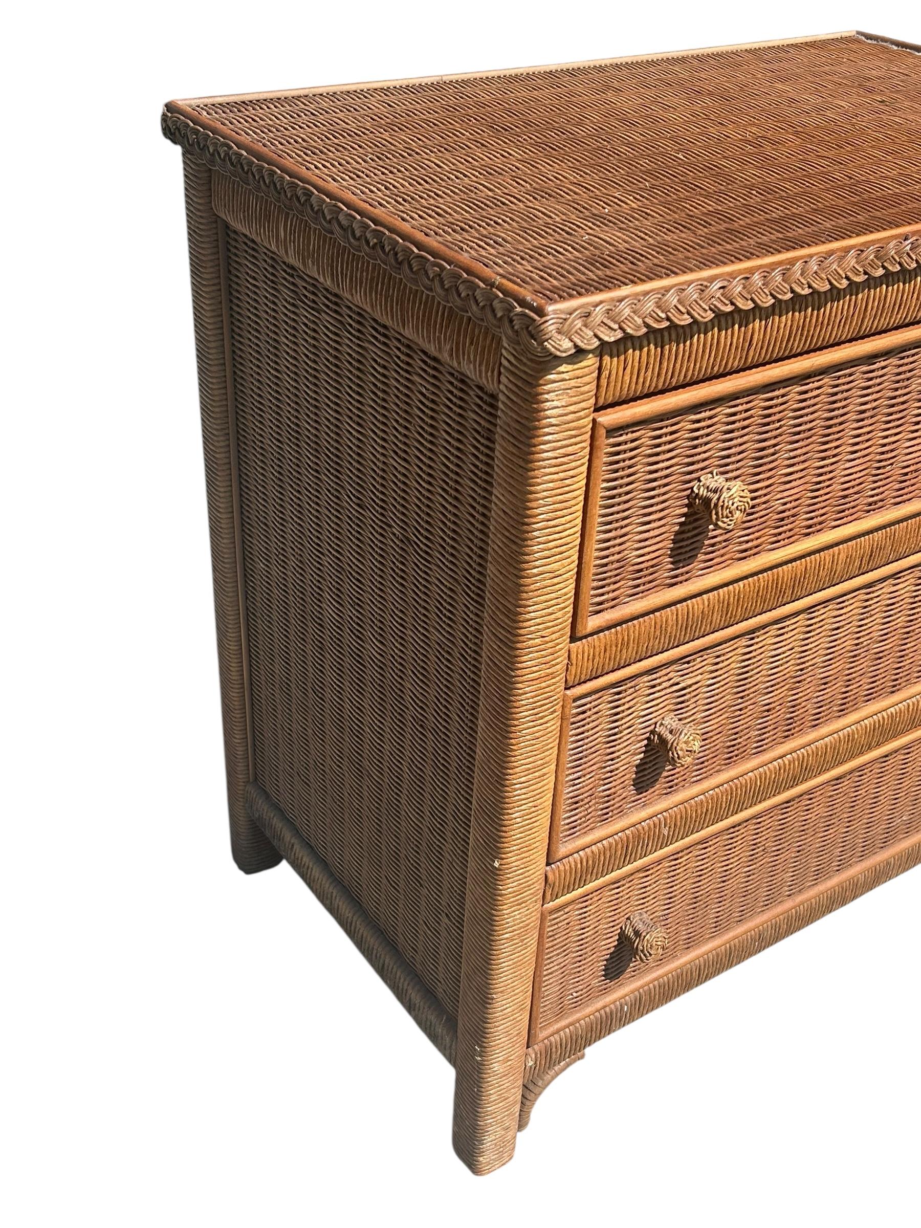 Hollywood Regency Vintage Coastal Style Wicker Nightstand by Henry Link for Lexington Furniture For Sale