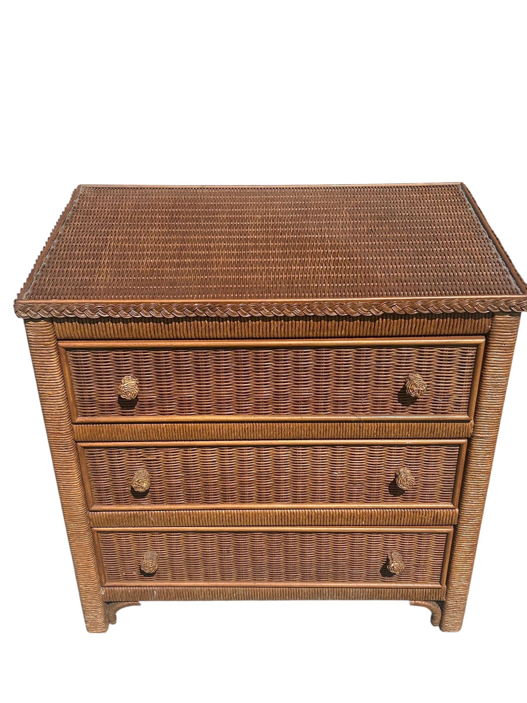 American Vintage Coastal Style Wicker Nightstand by Henry Link for Lexington Furniture For Sale