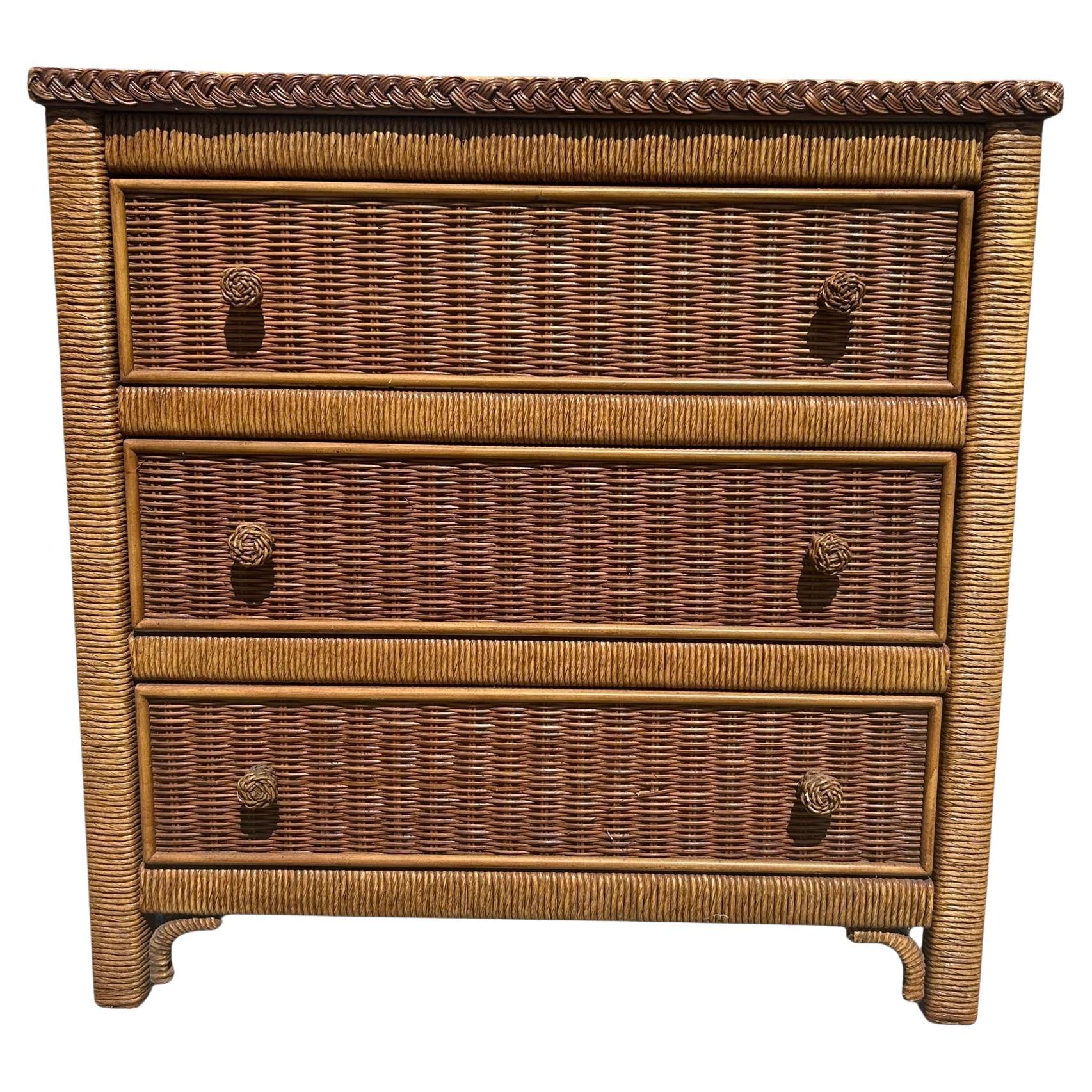 Vintage Coastal Style Wicker Nightstand by Henry Link for Lexington Furniture