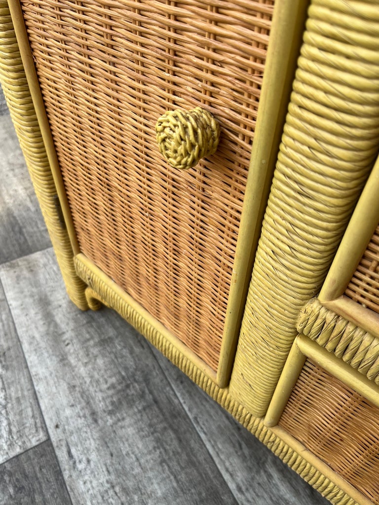 Vintage Coastal Style Wicker Sideboard/ Buffet with Hutch by Henry Link