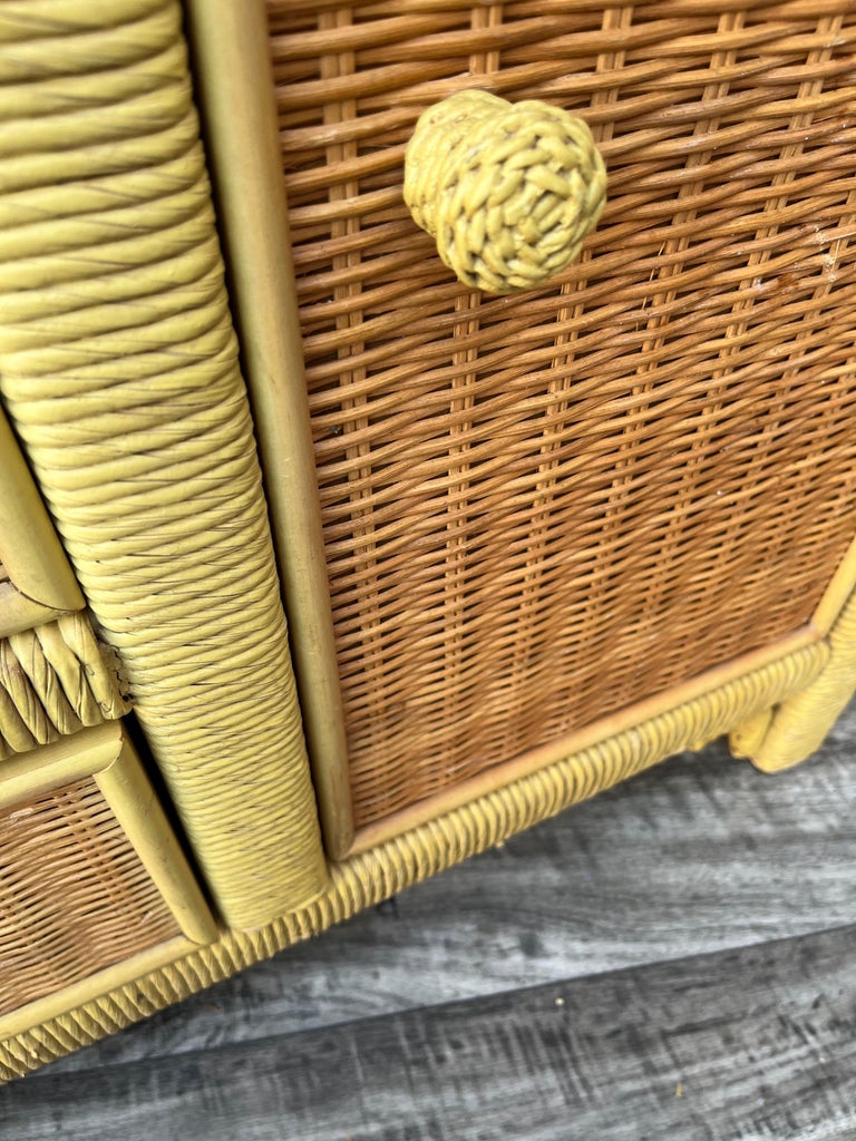Vintage Coastal Style Wicker Sideboard/ Buffet with Hutch by Henry Link