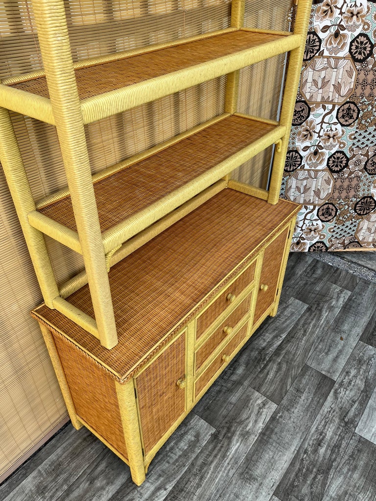 Vintage Coastal Style Wicker Sideboard/ Buffet with Hutch by Henry Link