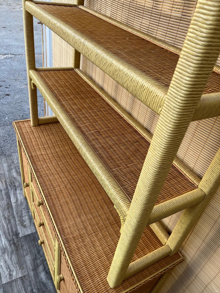 Vintage Coastal Style Wicker Sideboard/ Buffet with Hutch by Henry Link