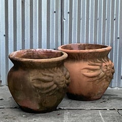 Vintage Coastal Sun Terra Cotta Planters - a Pair