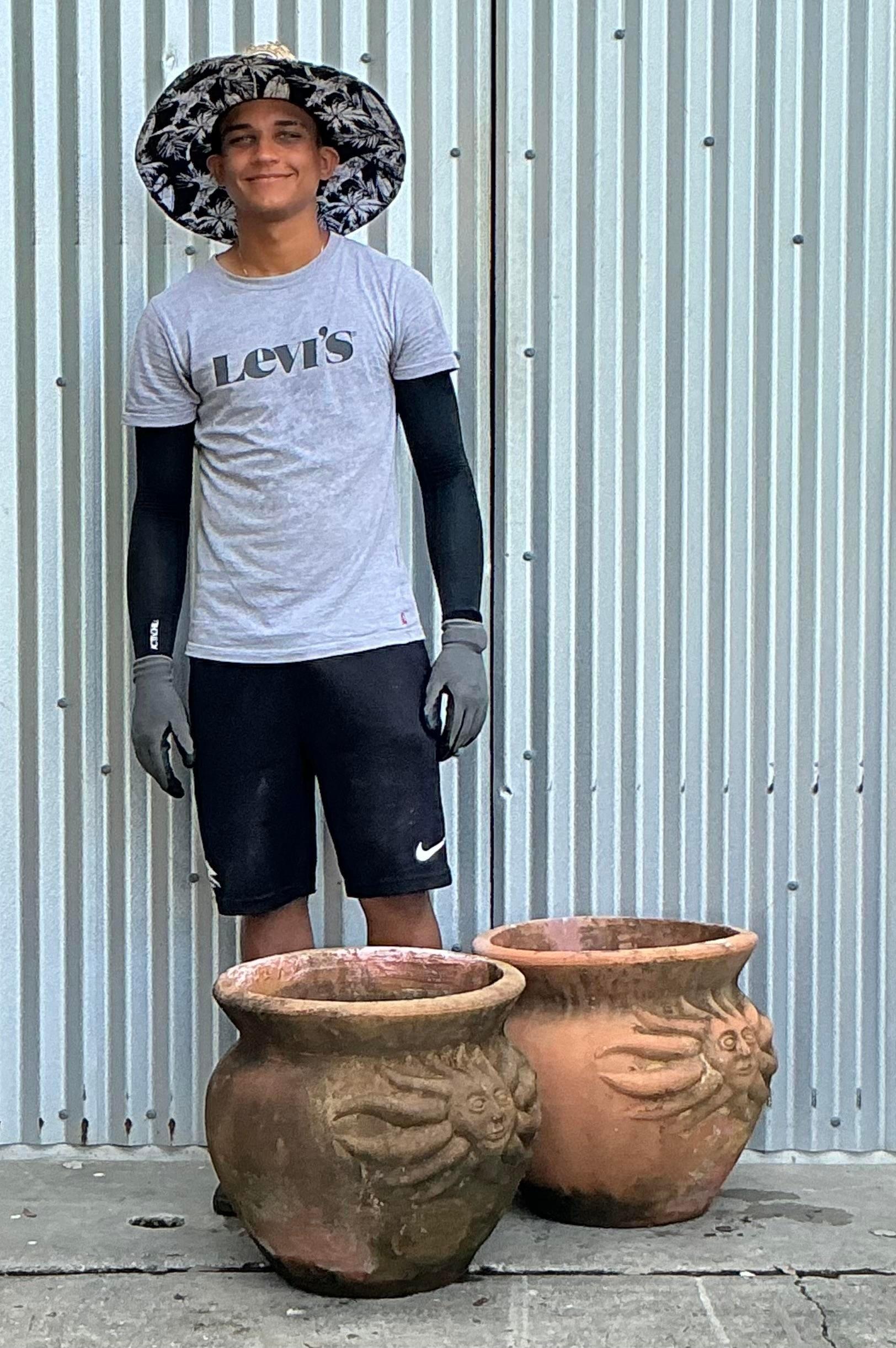 Terracotta Vintage Coastal Sun Terra Cotta Planters - a Pair