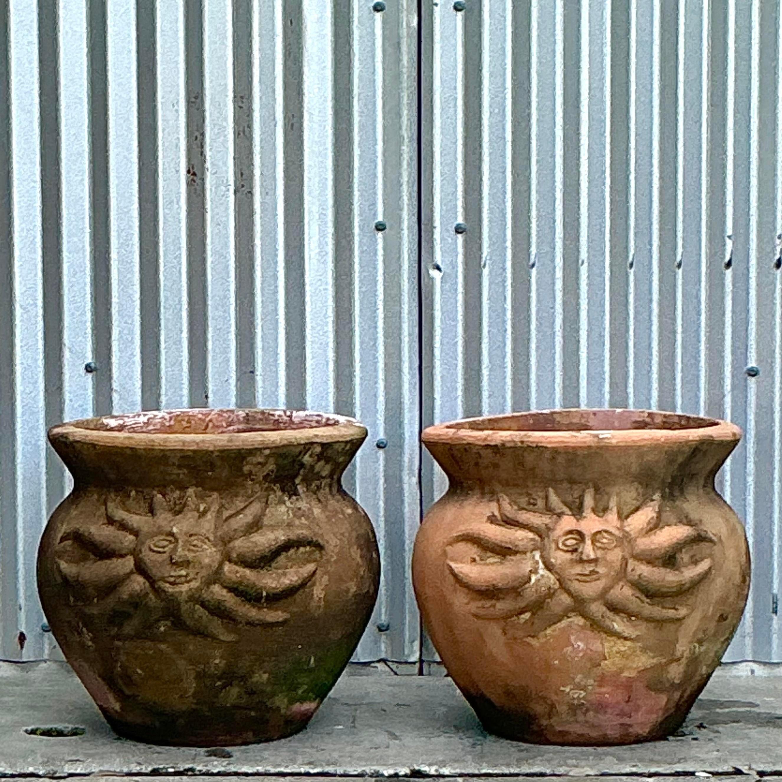 Vintage Coastal Sun Terra Cotta Planters - a Pair 1