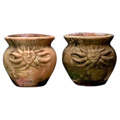 Vintage Coastal Sun Terra Cotta Planters - a Pair