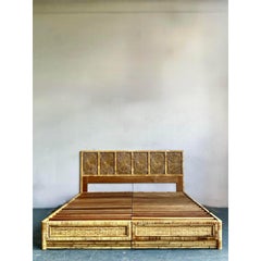 Vintage Coastal Sunburst Rattan King Platform Bed