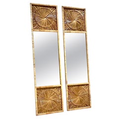Vintage Coastal Sunburst Rattan Tall Mirrors, a Pair