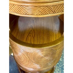 Vintage Coastal Swirl Pencil Reed Side Tables, a Pair