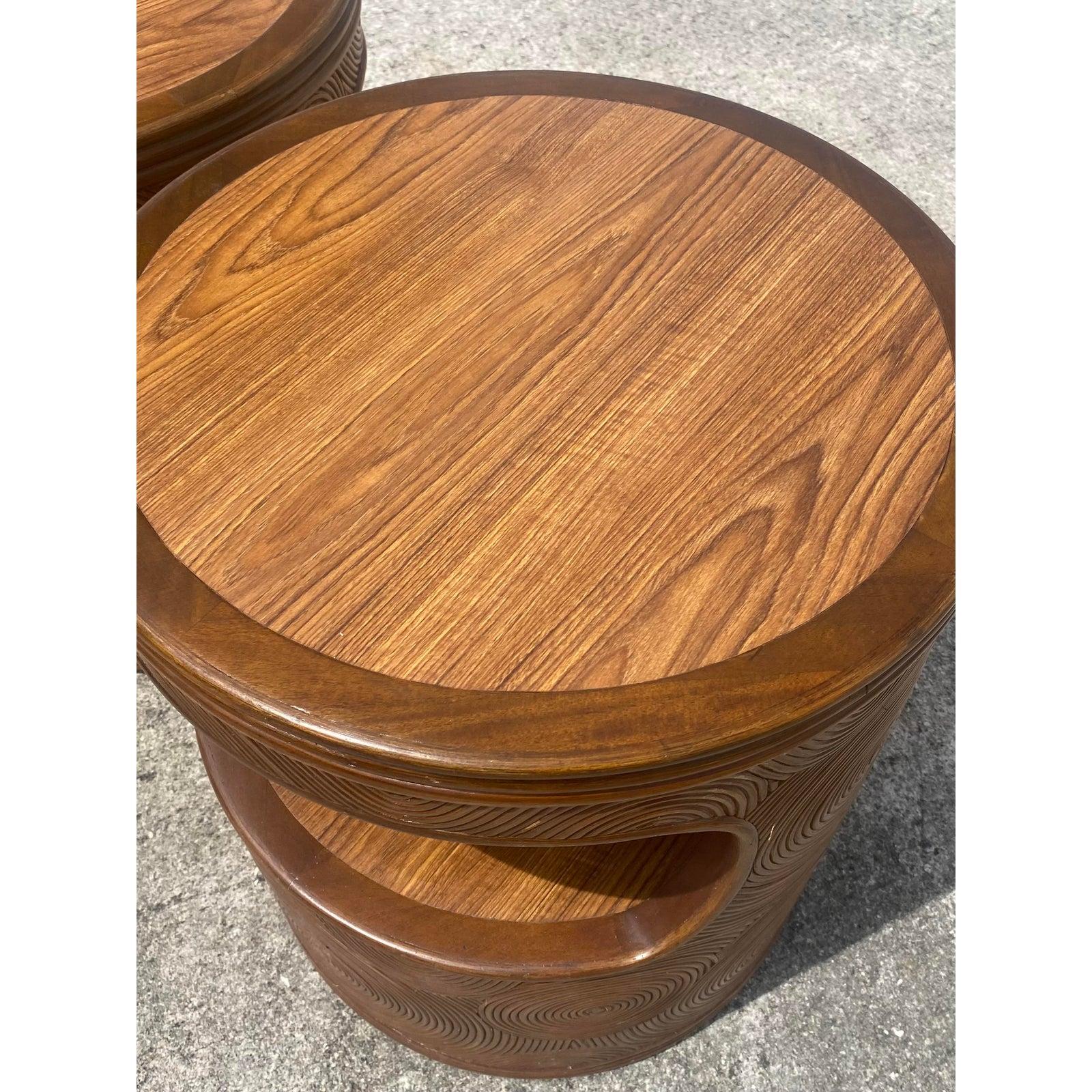 Vintage Coastal Swirl Pencil Reed Side Tables, a Pair In Good Condition In west palm beach, FL
