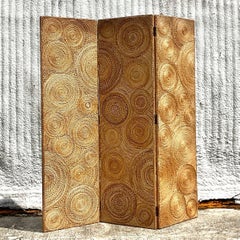 Vintage Coastal Swirl Rattan Folding Screen