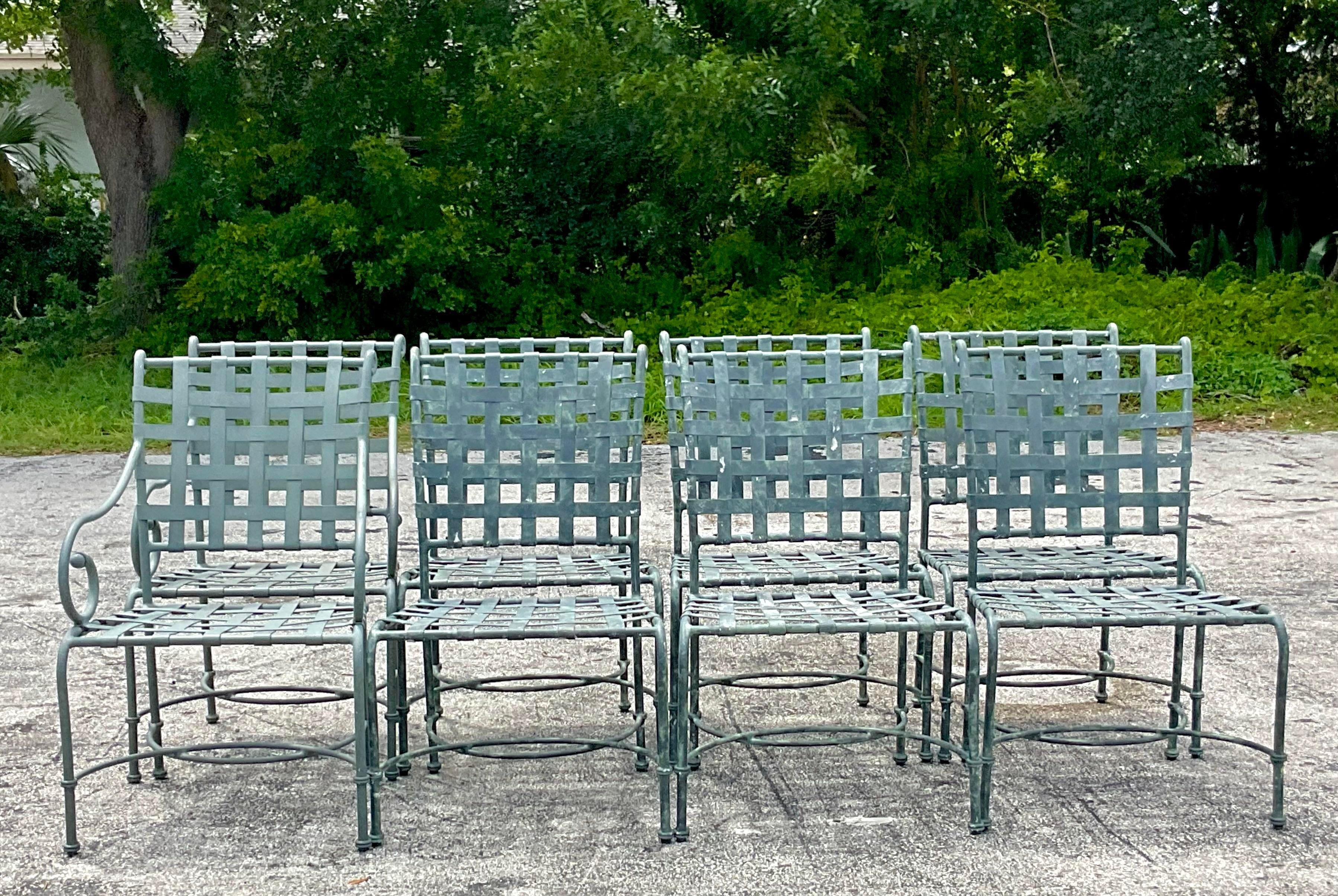 20th Century Vintage Coastal Tagged Brown Jordan “Florentine” Cast Aluminum Dining Chairs