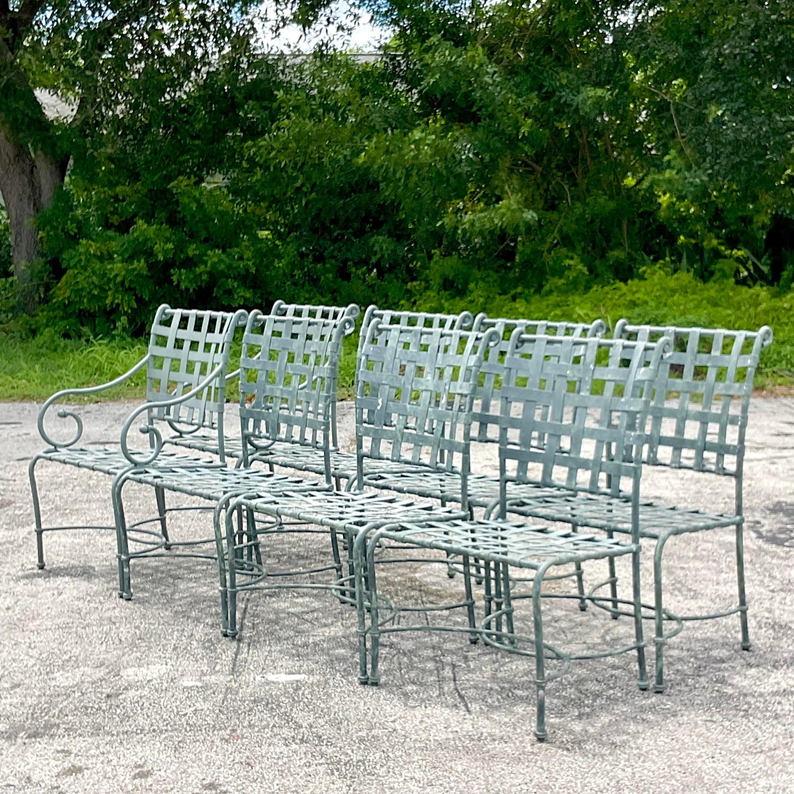 Vintage Coastal Tagged Brown Jordan “Florentine” Cast Aluminum Dining Chairs 1