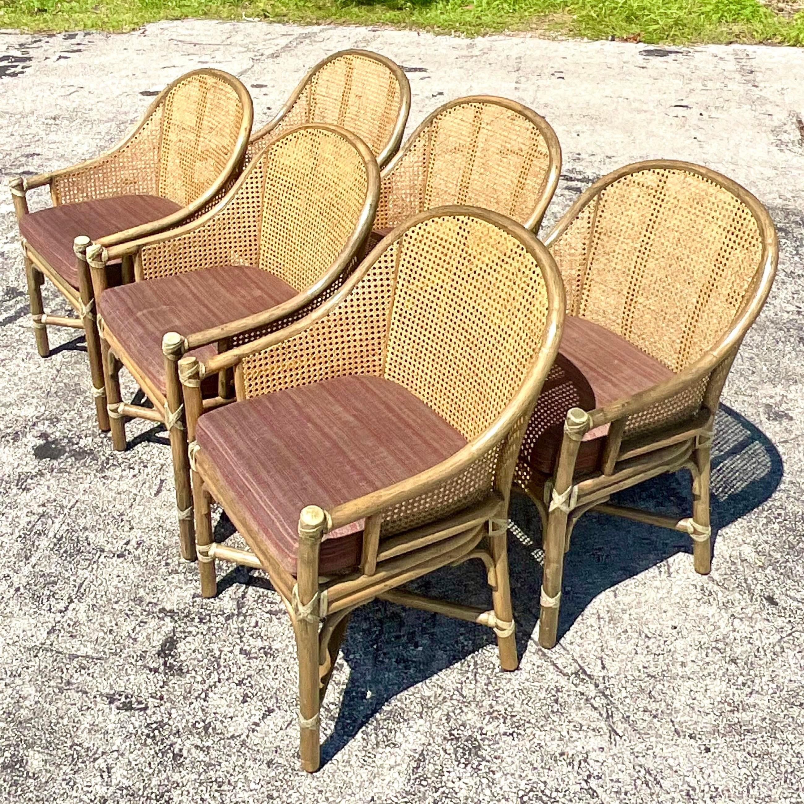 Vintage Coastal Tagged McGuire Cane Dining Chairs - Set of 6 1