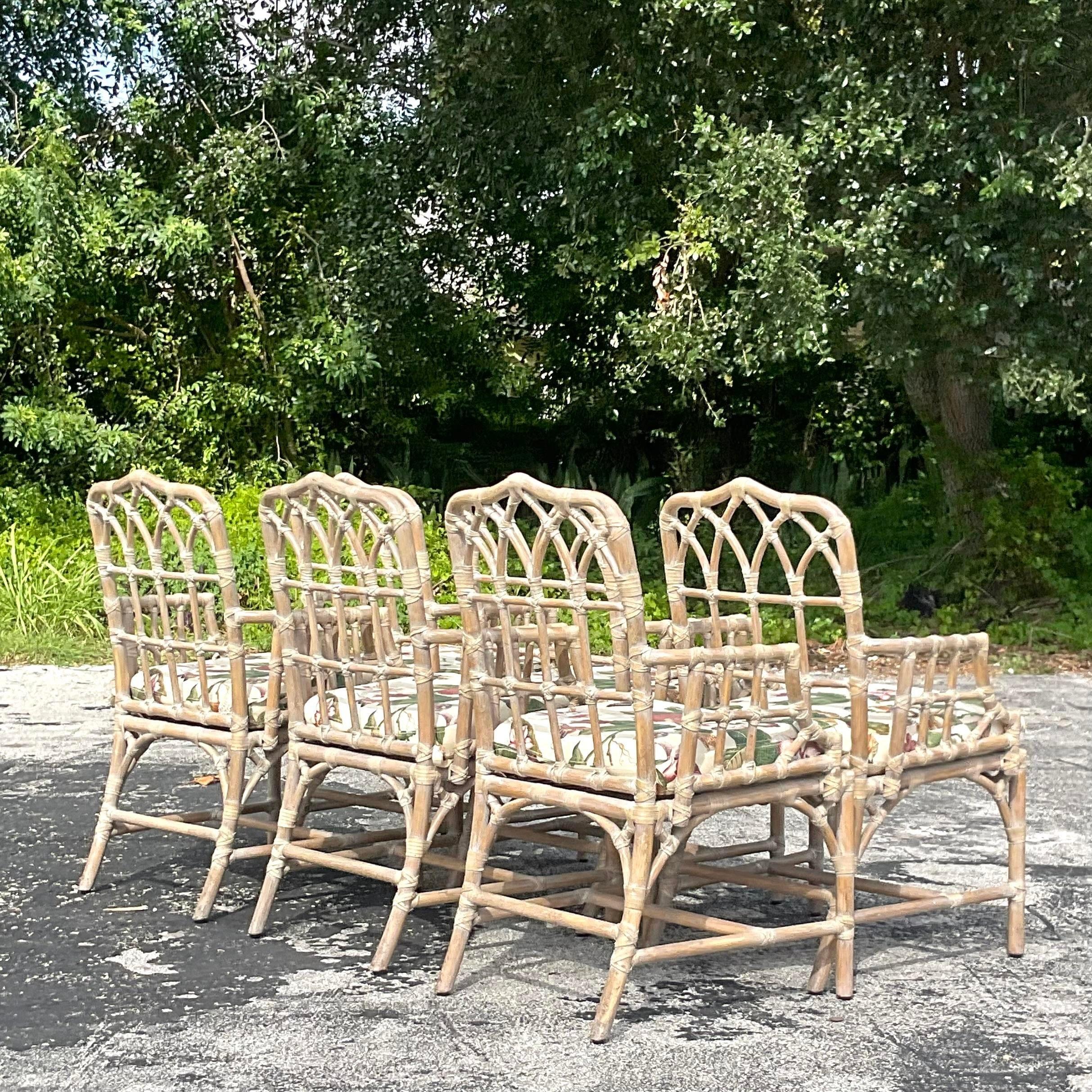 Vintage Coastal Tagged McGuire Cerused Cathedral Dining Chairs - Set of 6 4