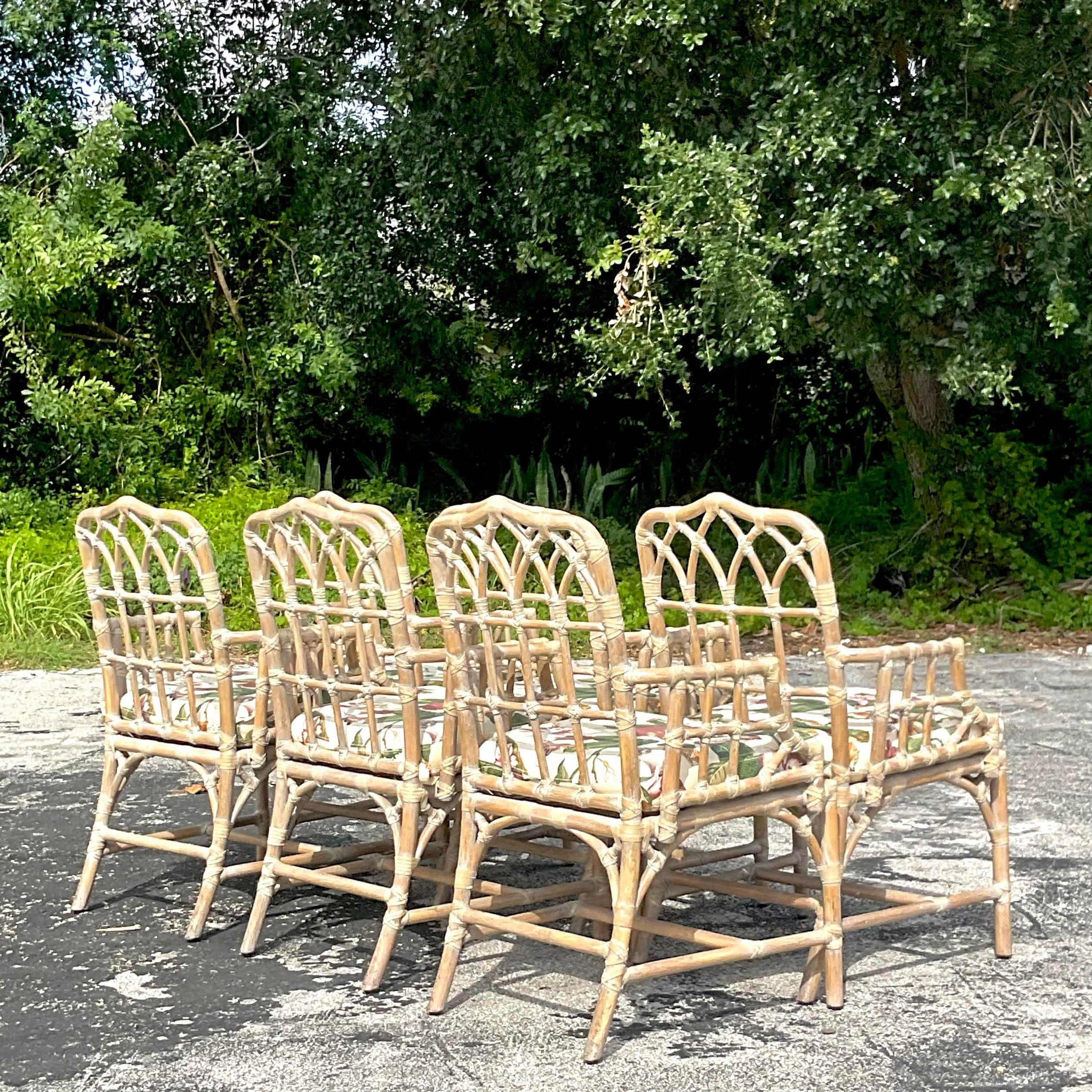 Vintage Coastal Tagged McGuire Cerused Cathedral Dining Chairs - Set of 6 6