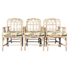 Vintage Coastal Tagged McGuire Cerused Cathedral Dining Chairs - Set of 6