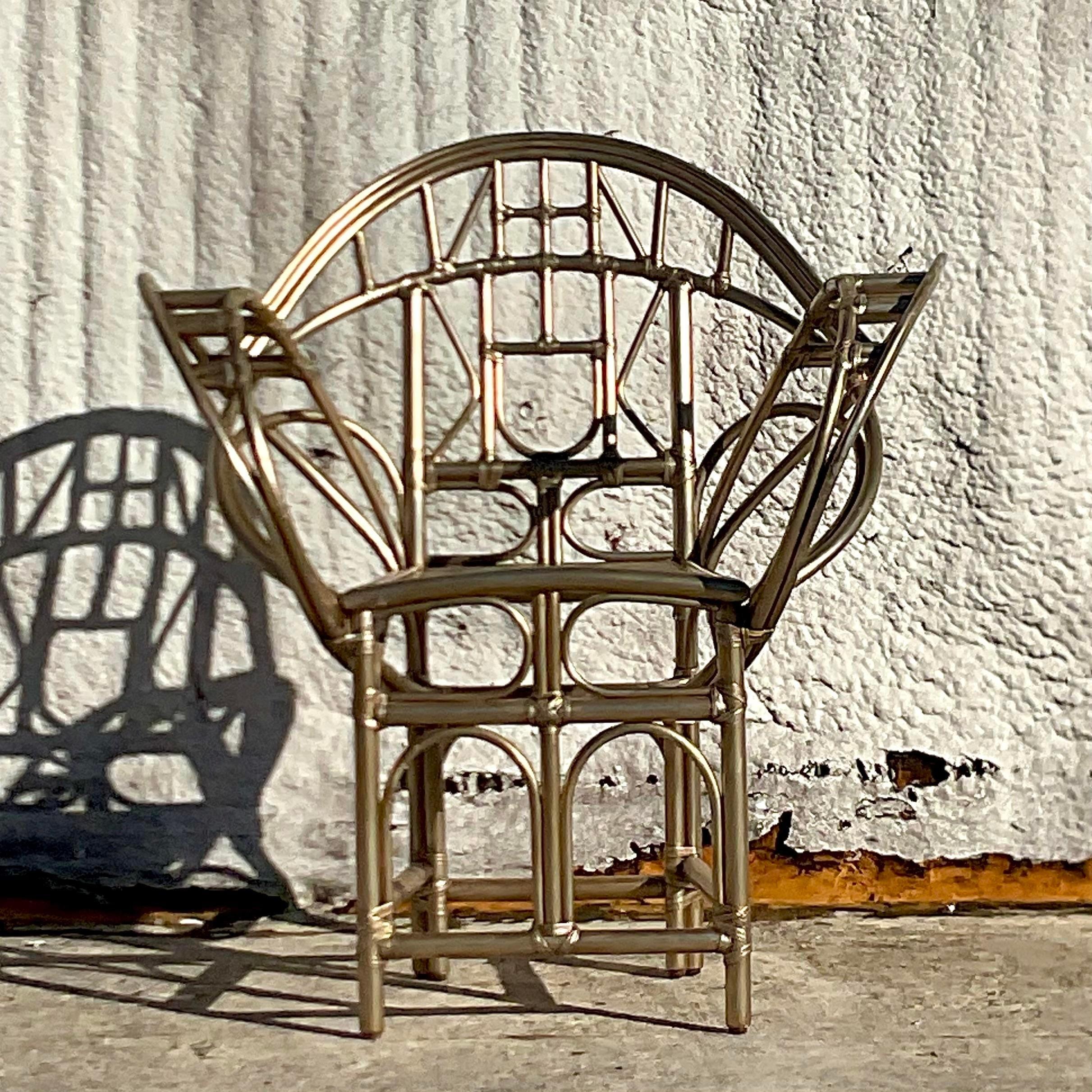 American Vintage Coastal Tagged McGuire Gold Butterfly Chair For Sale