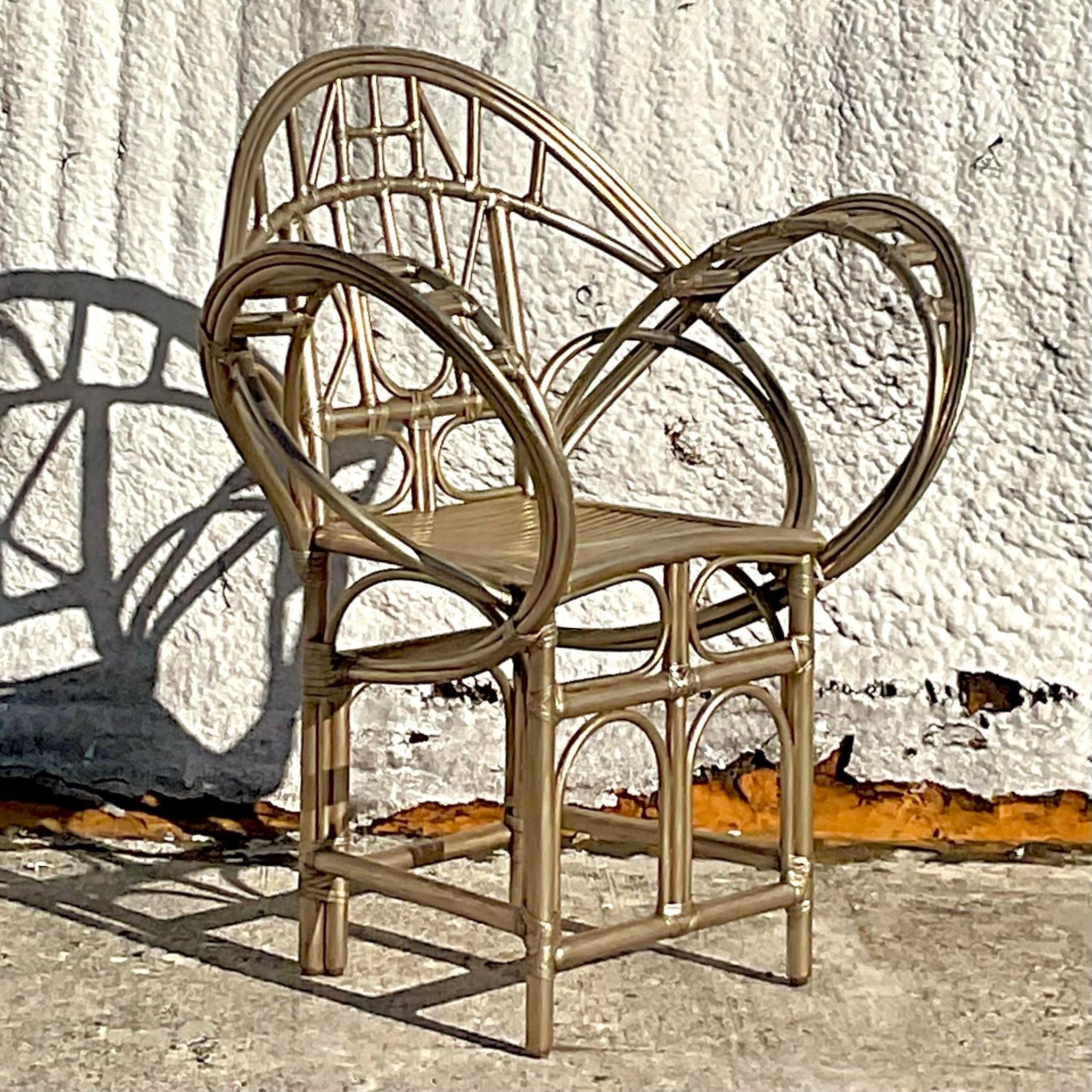 Vintage Coastal Tagged McGuire Gold Butterfly Chair In Good Condition For Sale In west palm beach, FL