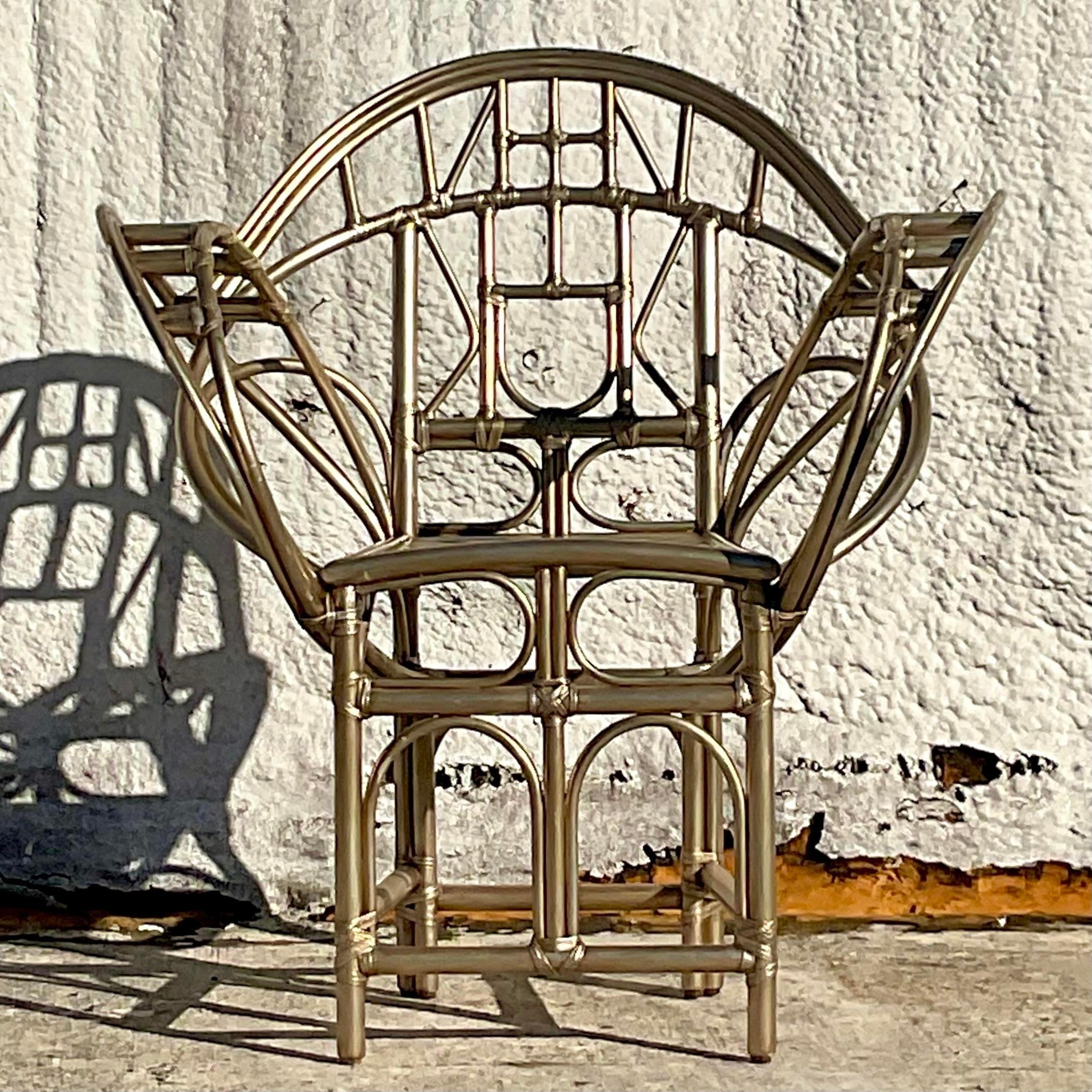 20th Century Vintage Coastal Tagged McGuire Gold Butterfly Chair For Sale