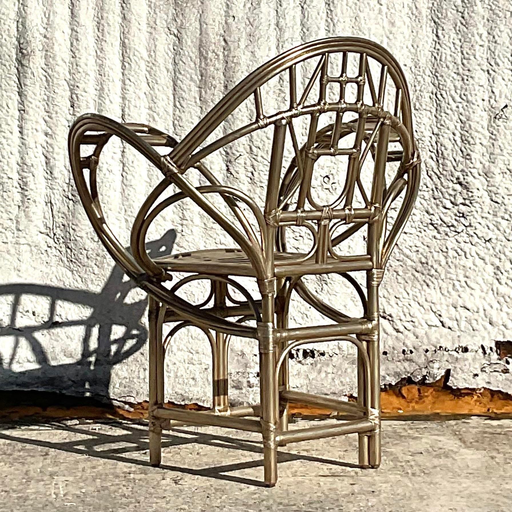 Vintage Coastal Tagged McGuire Gold Butterfly Chair For Sale 2