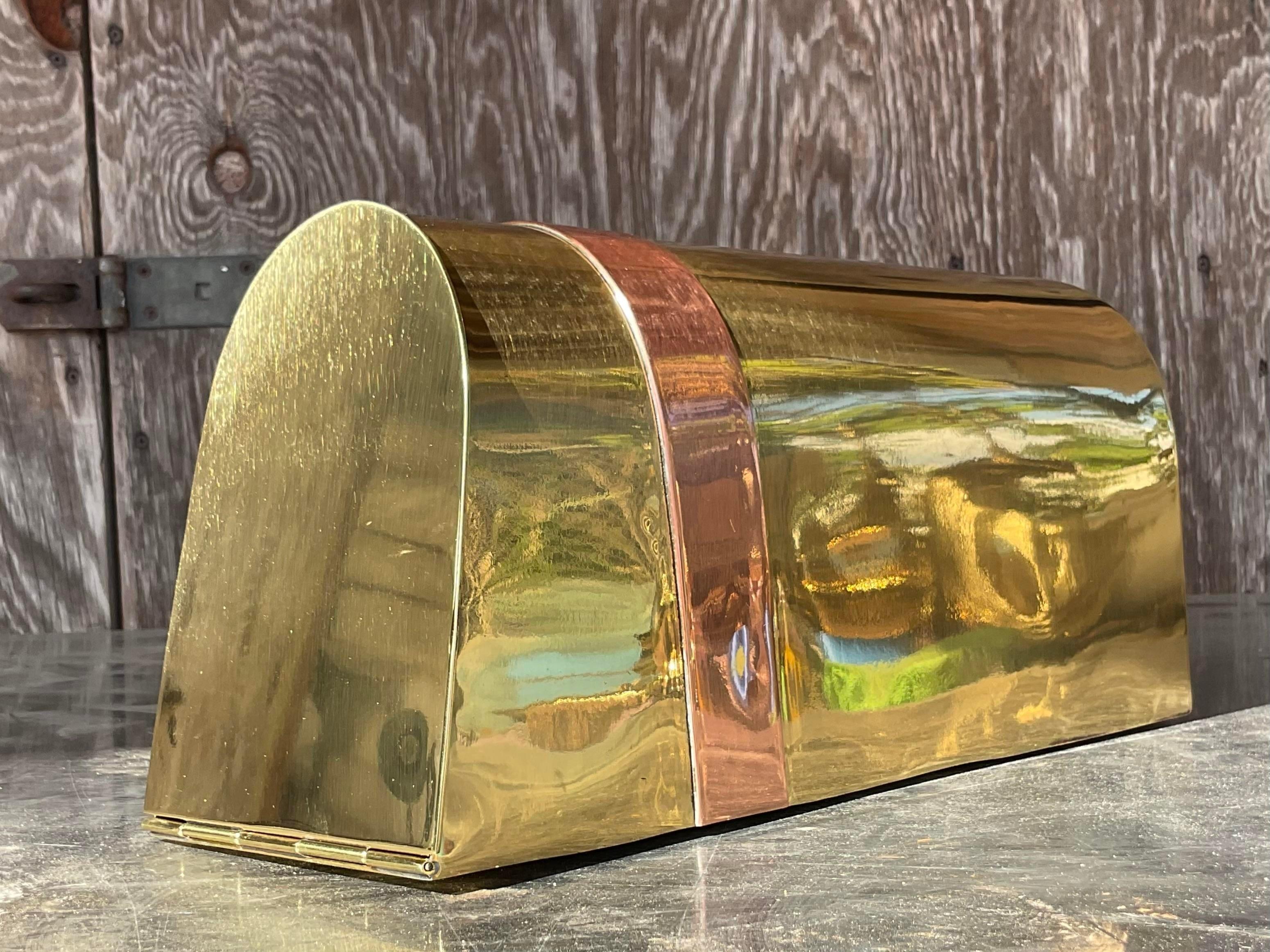 Vintage Coastal Tagged Spanish Sarreid Brass and Copper Mailbox In Good Condition For Sale In west palm beach, FL
