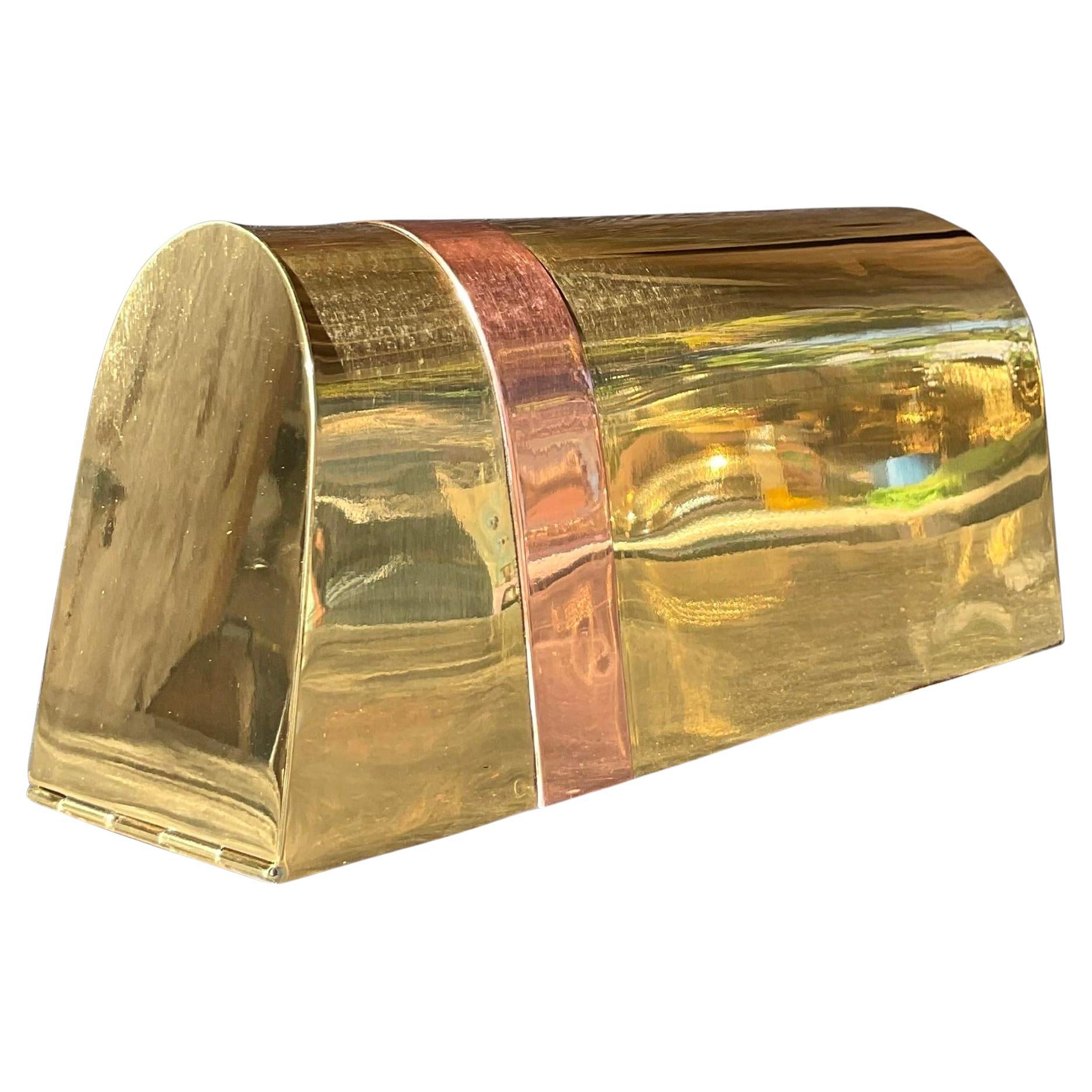 Vintage Coastal Tagged Spanish Sarreid Brass and Copper Mailbox For Sale