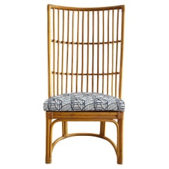 Vintage Coastal Tall-back Rattan Chair, Newly Upholstered Cushion