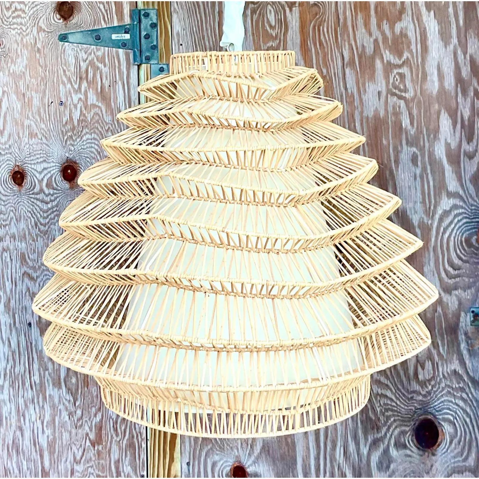 Vintage Coastal Terrace Rattan Pendant In Good Condition In west palm beach, FL