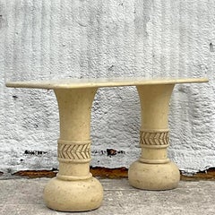 Vintage Coastal Tessellated Stone Console Table and Mirror Set