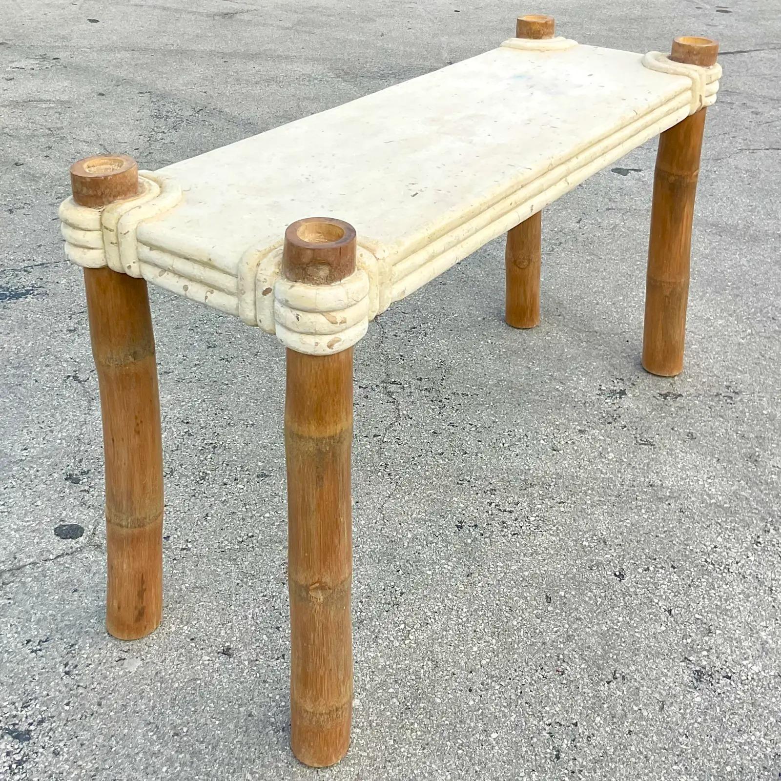 Vintage Coastal Tessellated Stone Console Table 6