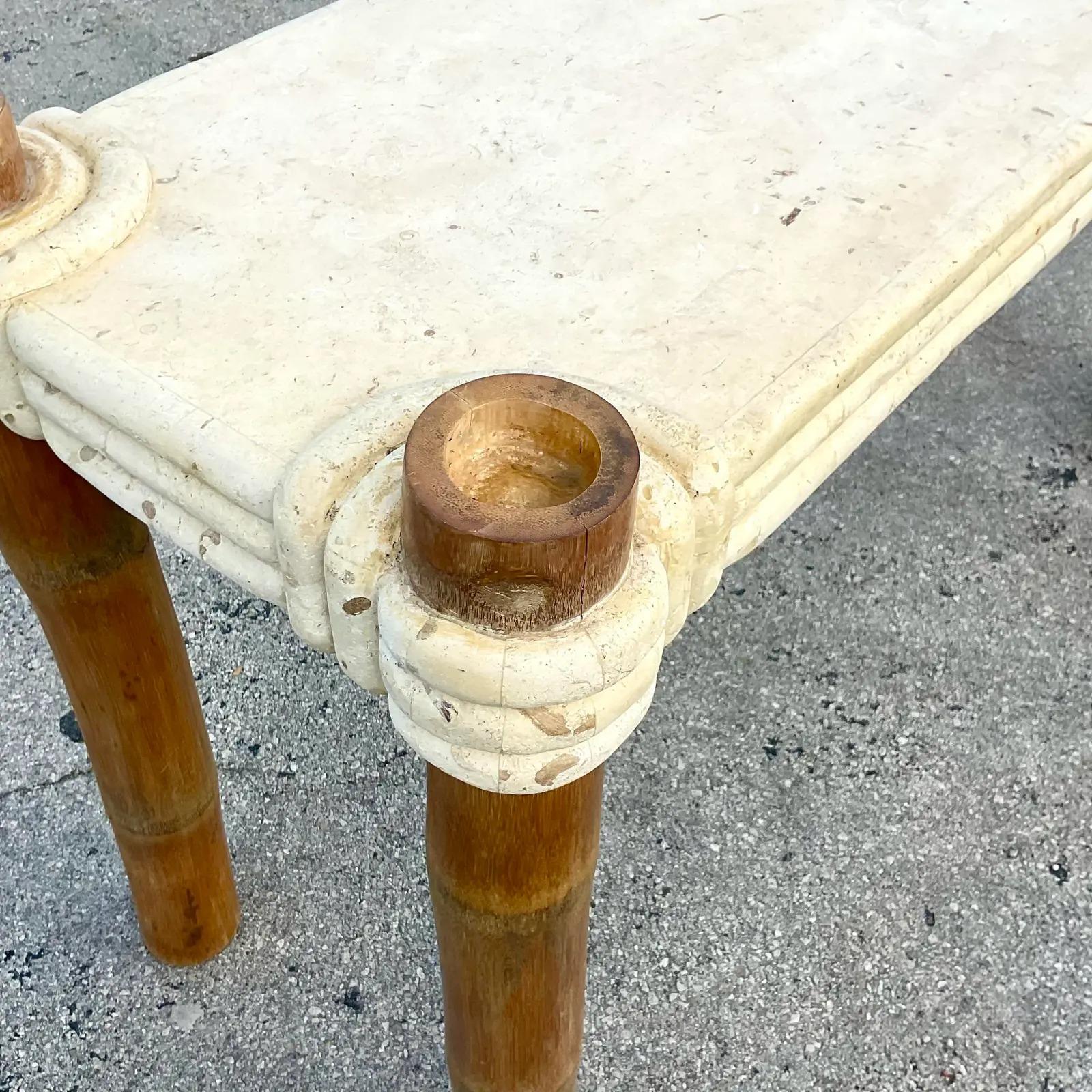 Philippine Vintage Coastal Tessellated Stone Console Table