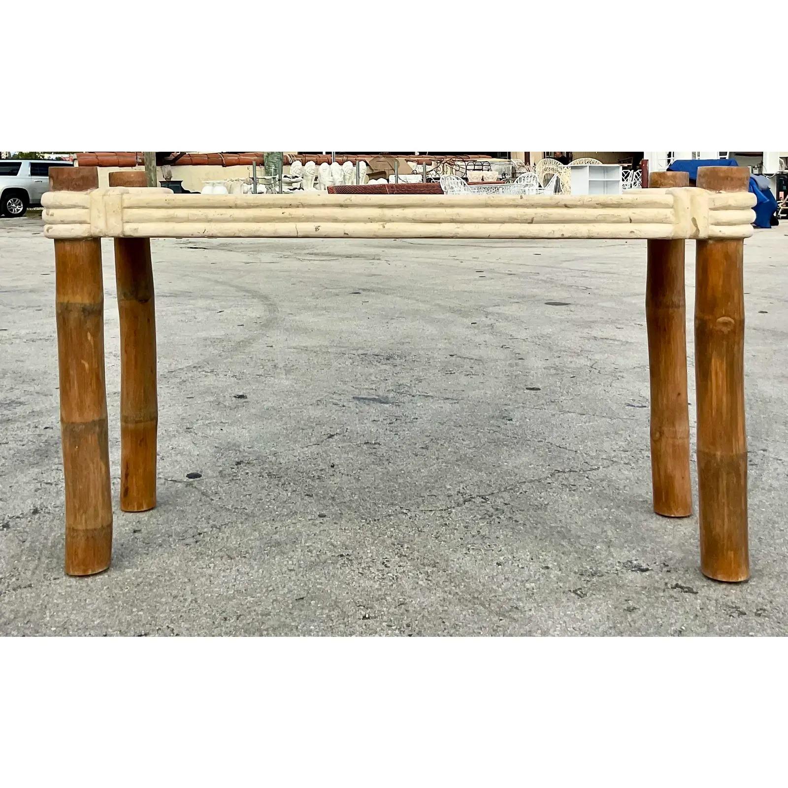 Vintage Coastal Tessellated Stone Console Table In Good Condition In West Palm Beach, FL