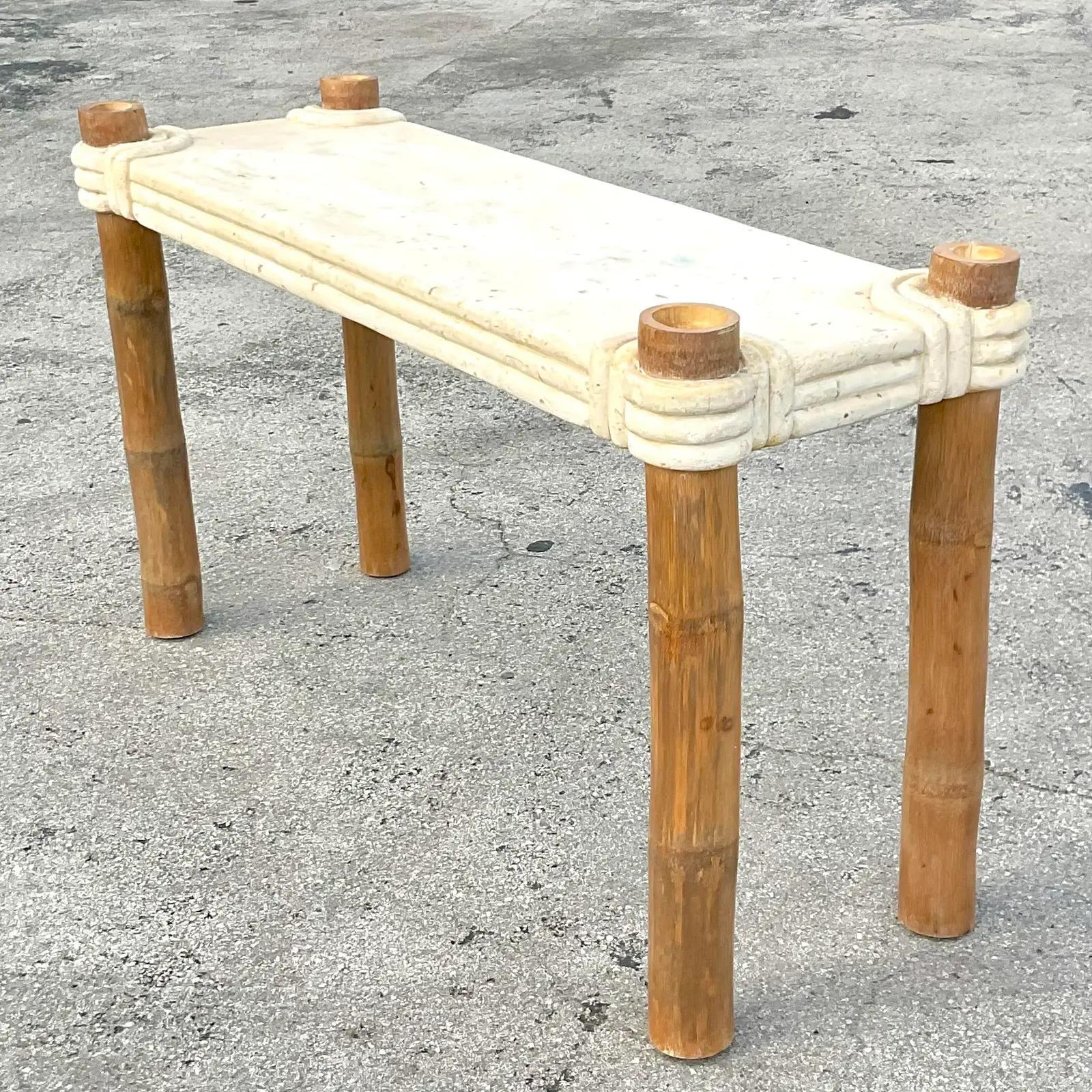 Vintage Coastal Tessellated Stone Console Table 1