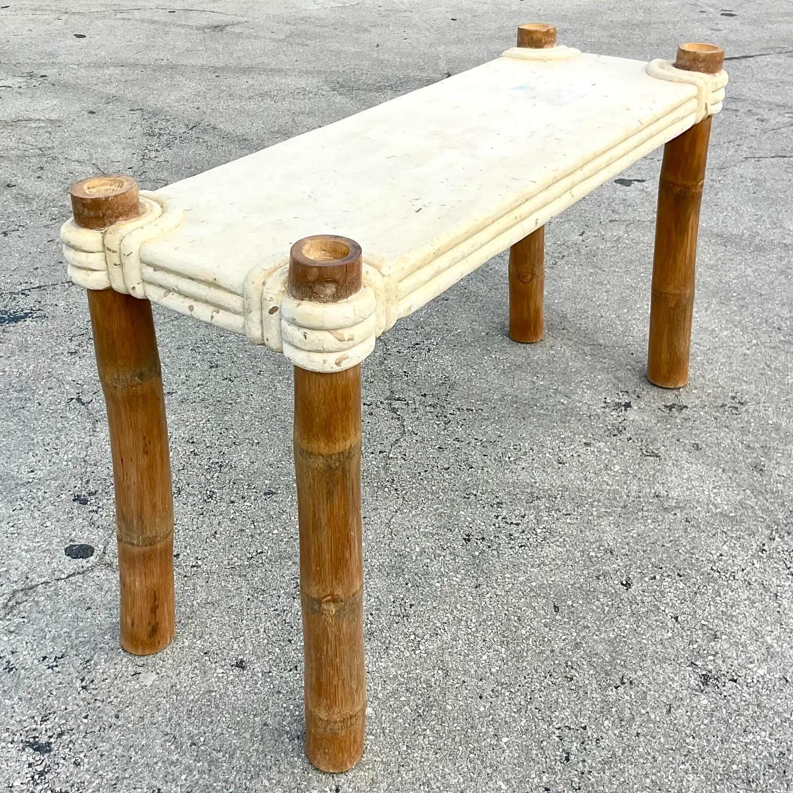 Vintage Coastal Tessellated Stone Console Table 2