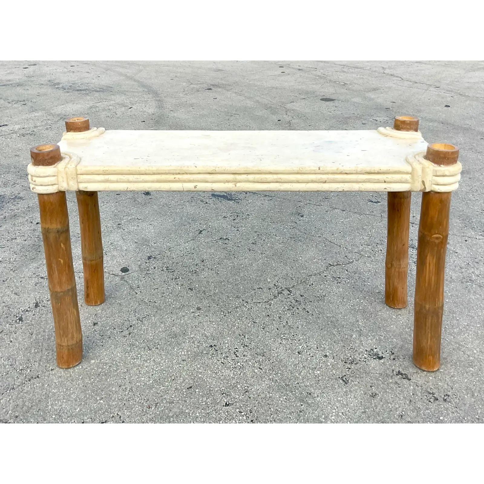 Vintage Coastal Tessellated Stone Console Table 3