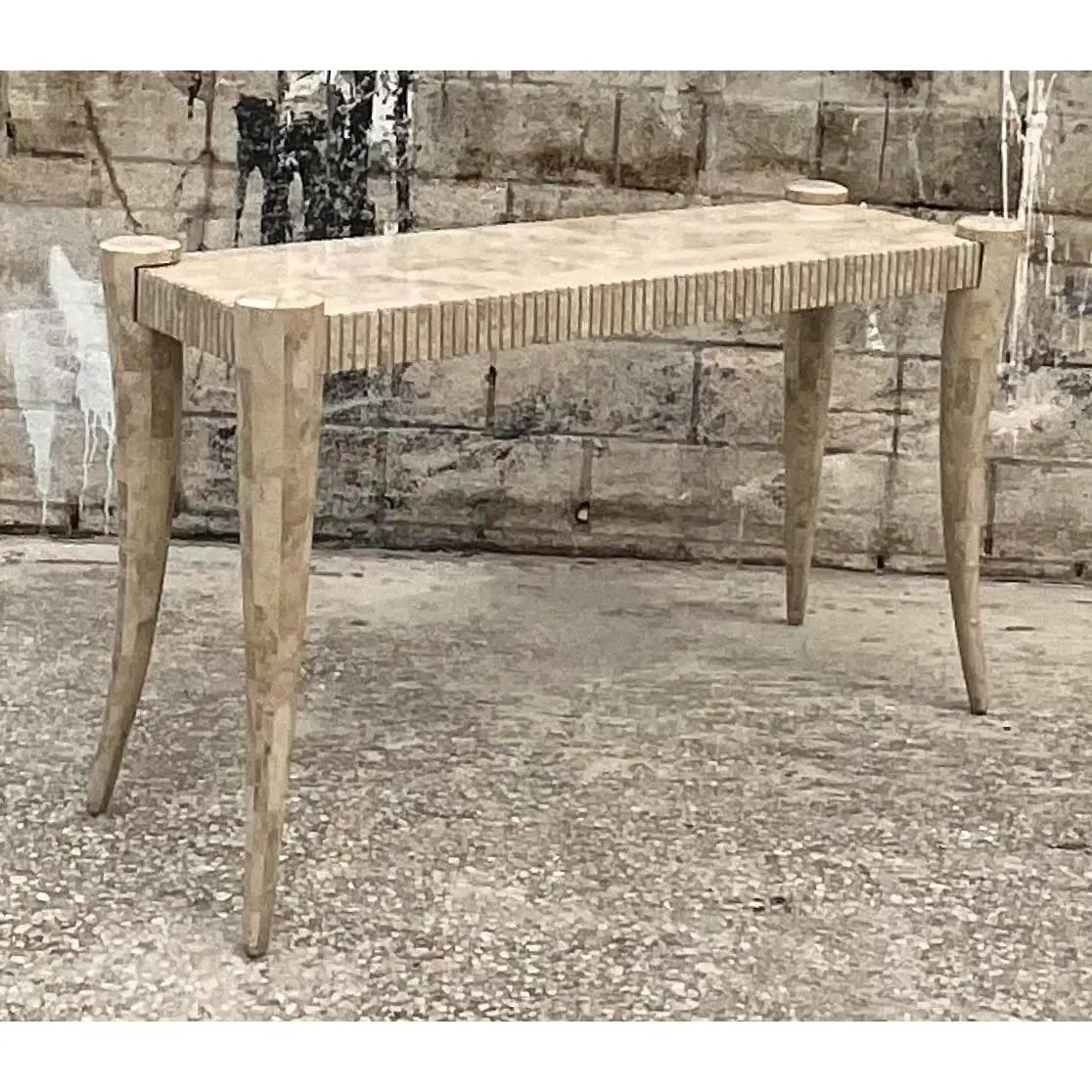 Vintage Coastal Tessellated Stone Console Table 1