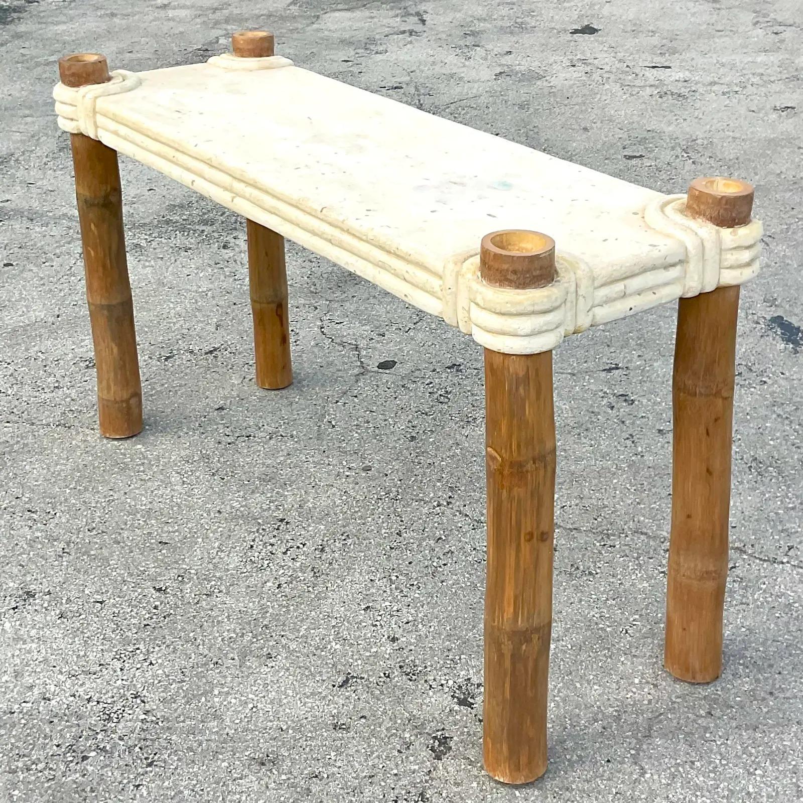 Vintage Coastal Tessellated Stone Console Table 4