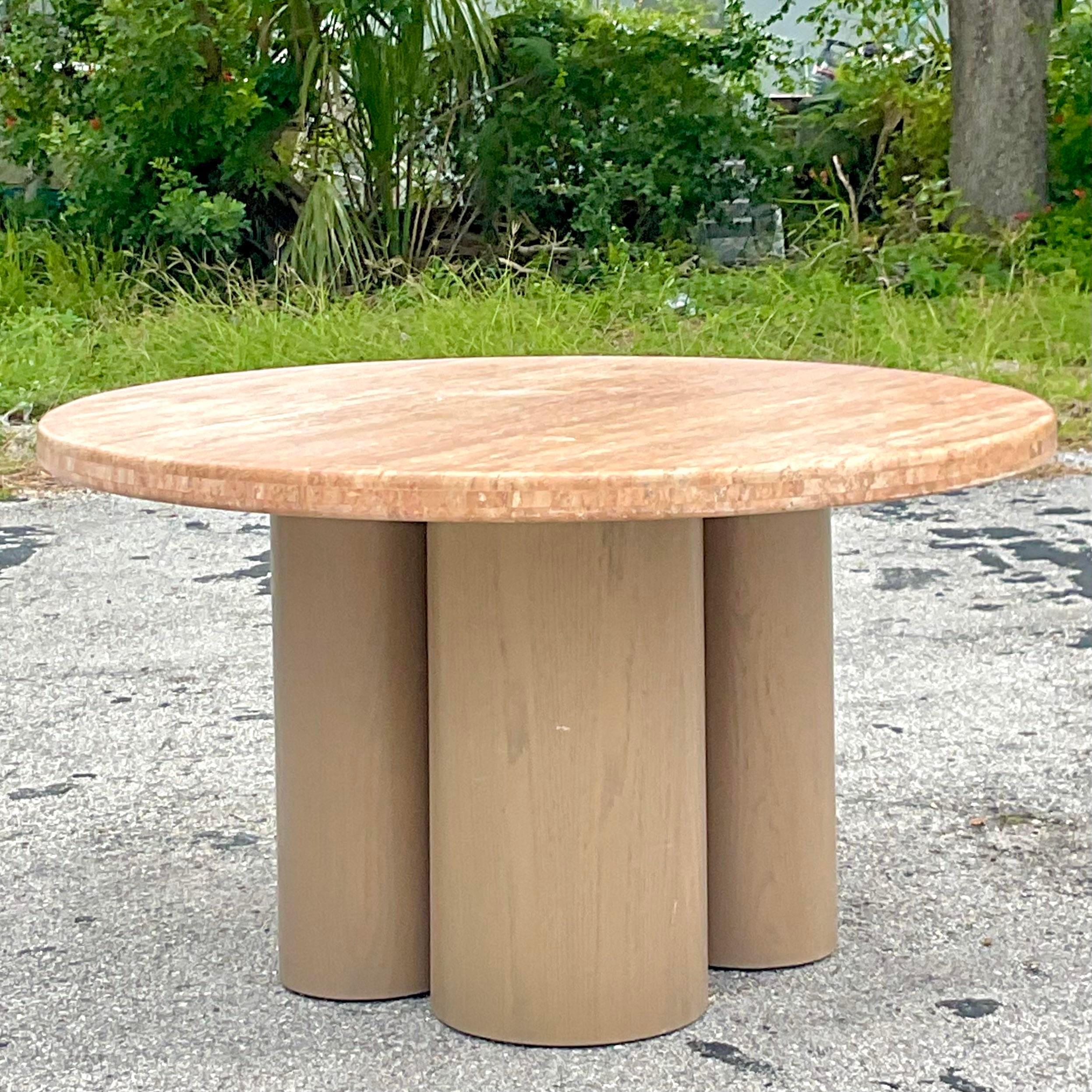 Vintage Coastal Tessellated Stone Dining Table In Good Condition For Sale In west palm beach, FL