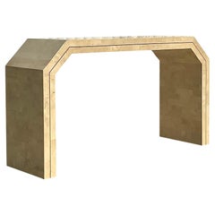 Vintage Coastal Tessellated Stone with Brass Inlay Console Table