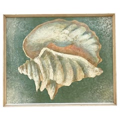 Vintage Coastal Textured Painting of Conch Shell on Board