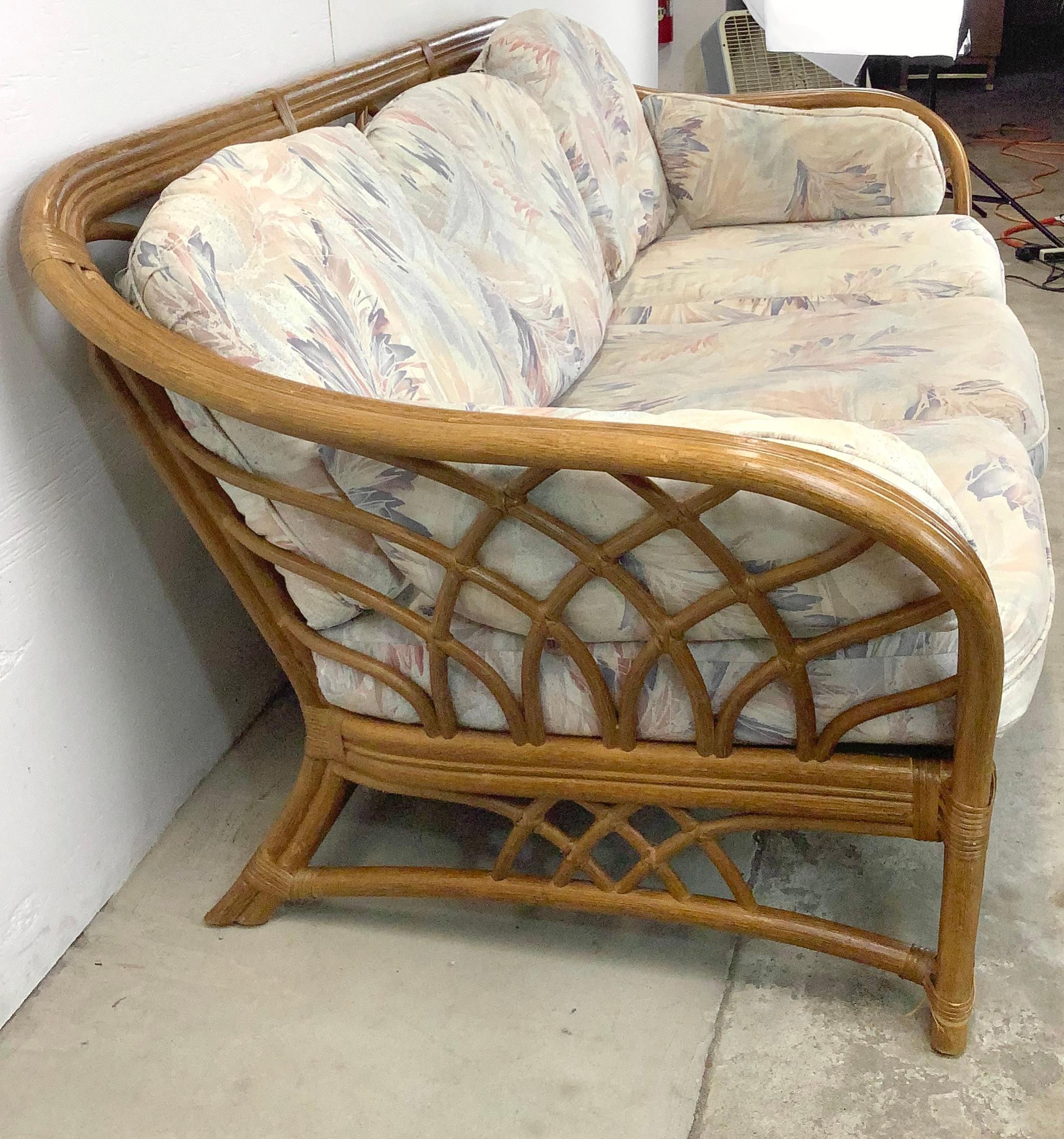 Bohemian Vintage Coastal Three Seat Rattan Sofa by Lane Furniture For Sale
