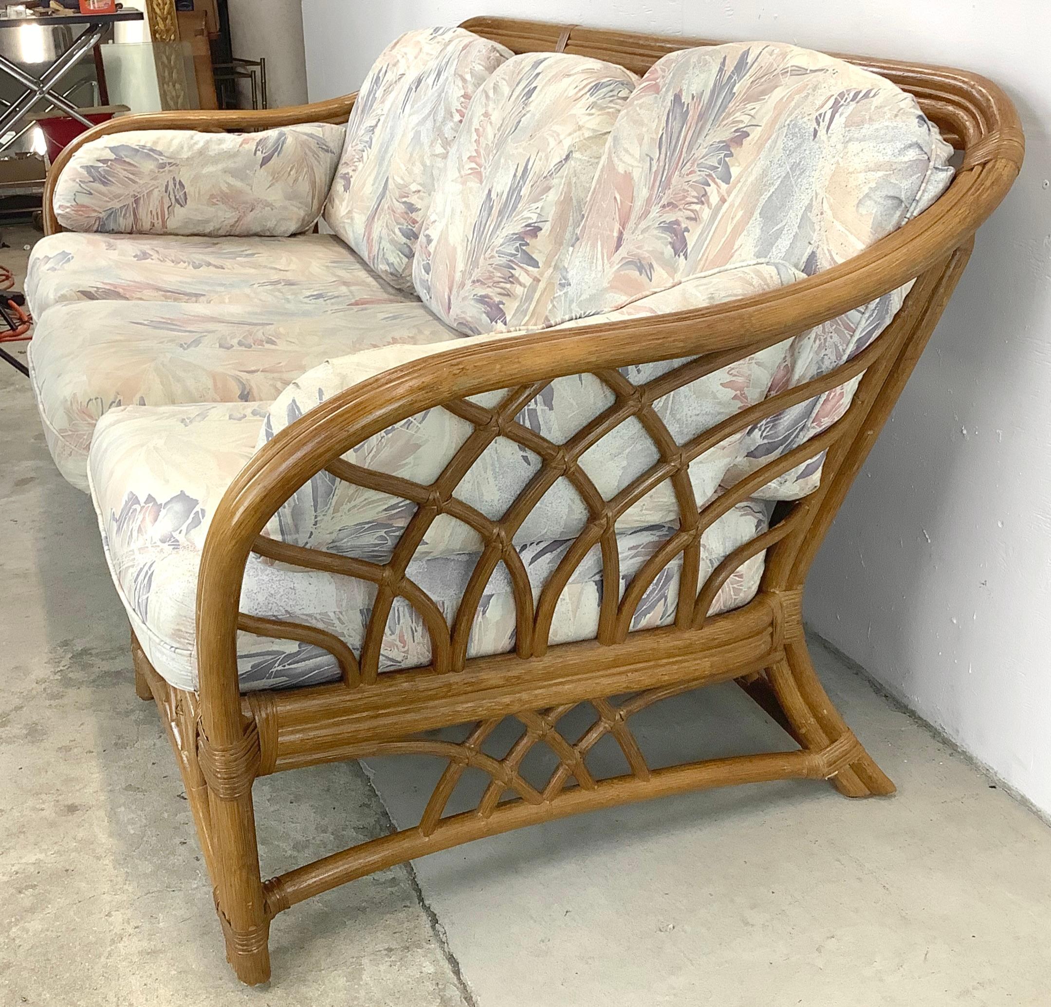 American Vintage Coastal Three Seat Rattan Sofa by Lane Furniture For Sale