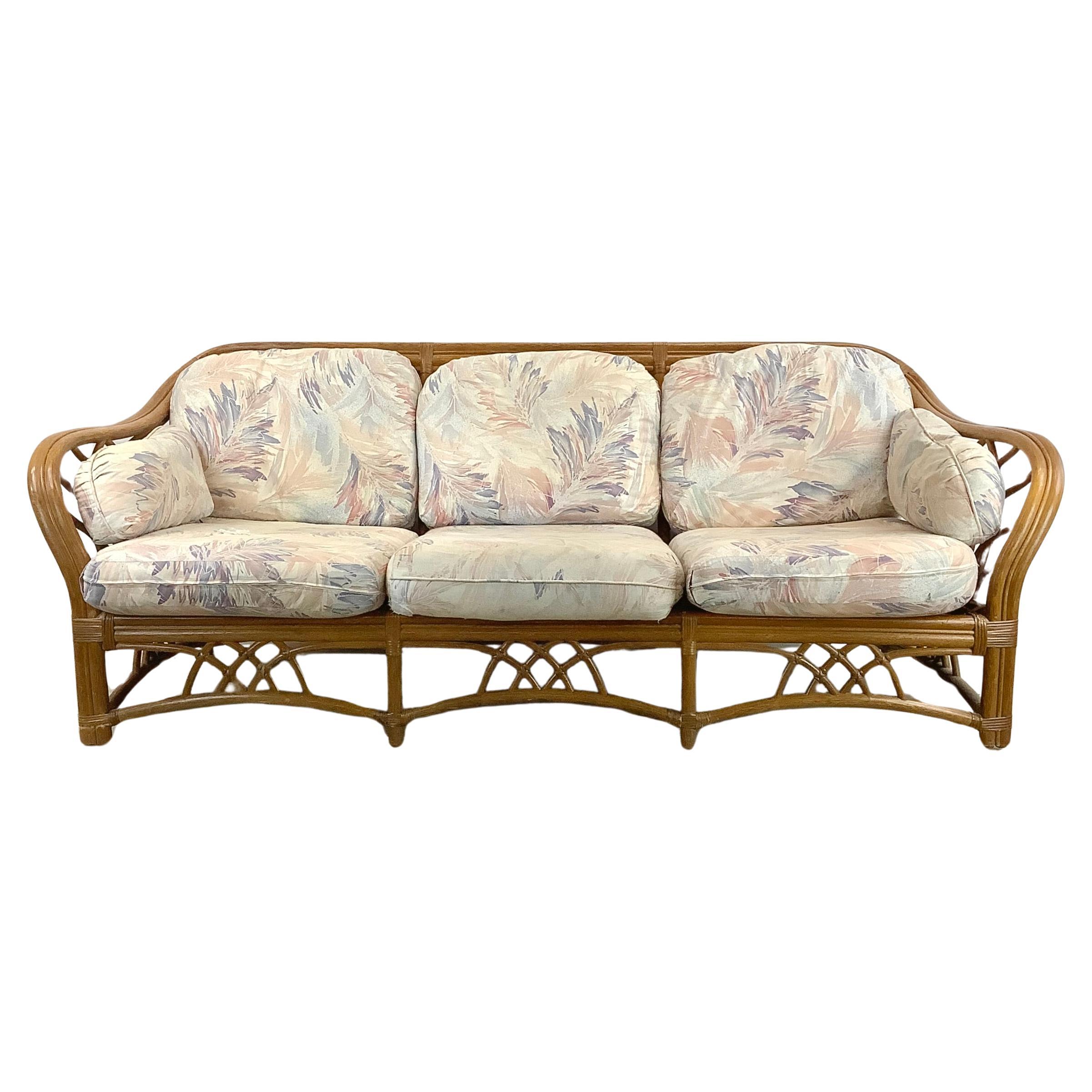 Vintage Coastal Dreisitzer-Rattan-Sofa von Lane Furniture im Angebot