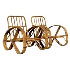 Vintage Coastal Three Strand Bent Rattan Lounge Chairs - Set of 2