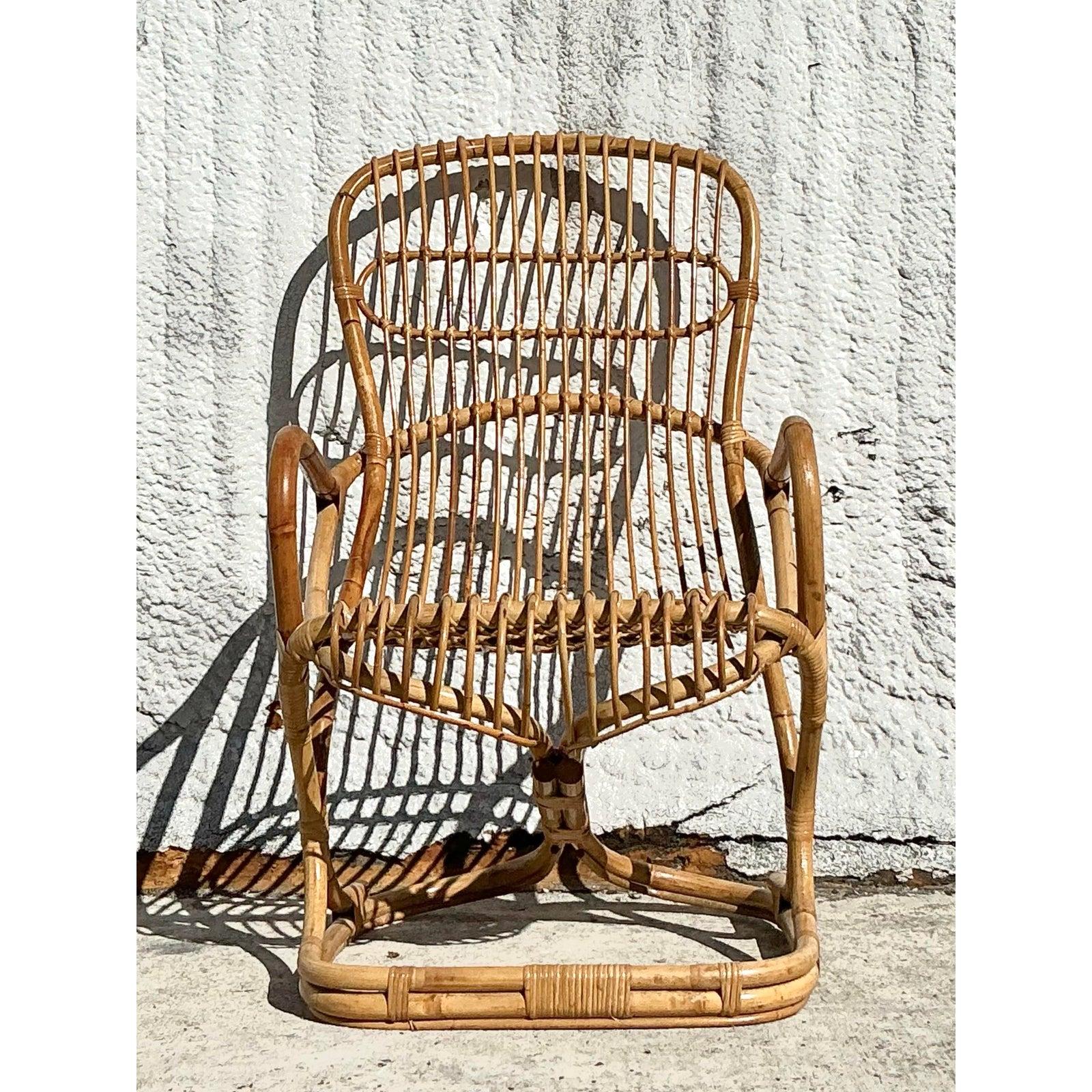 Mid-Century Modern Fauteuil de salon vintage Coastal Tito Agnoli en rotin courbé en vente