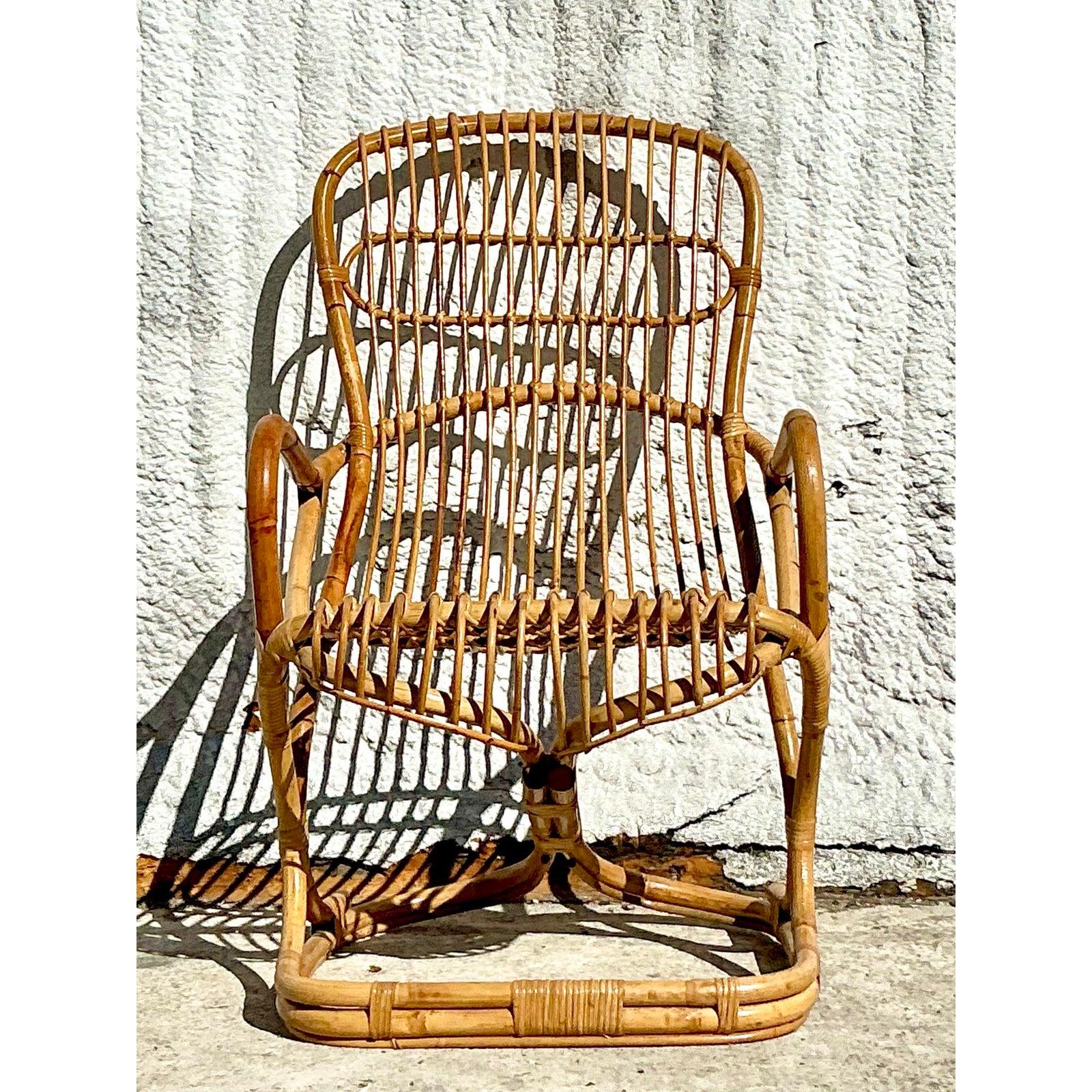 italien Fauteuil de salon vintage Coastal Tito Agnoli en rotin courbé en vente