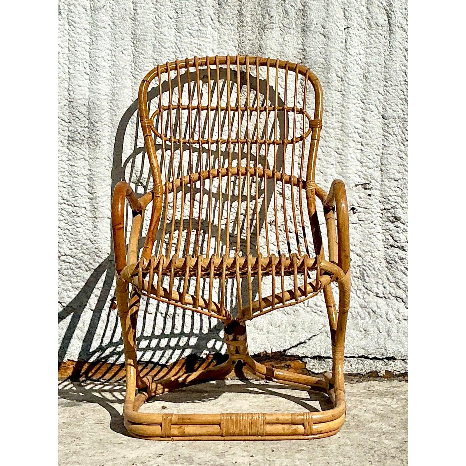 Fauteuil de salon vintage Coastal Tito Agnoli en rotin courbé Bon état - En vente à West Palm Beach, FL