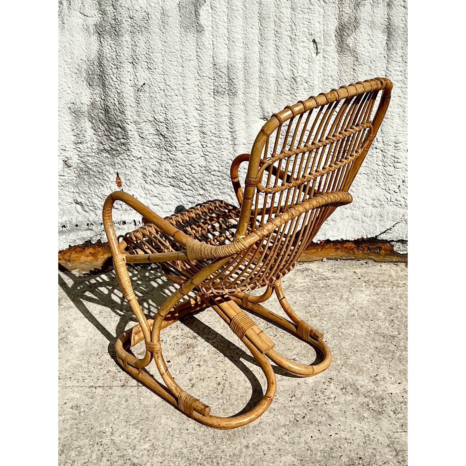 Milieu du XXe siècle Fauteuil de salon vintage Coastal Tito Agnoli en rotin courbé en vente